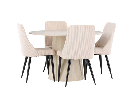 Venture Home Leone & Lanzo Matstolar 2-pack Beige + Runda Matbord ⌀120 Whitewash
