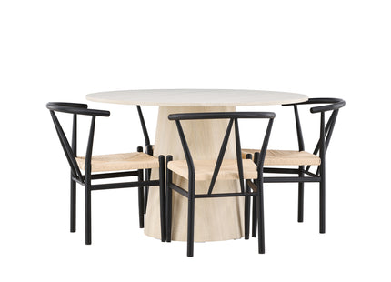 Venture Home Alfons & Lanzo Matstolar Svart + Runda Matbord ⌀120 Whitewash