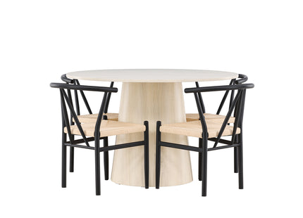 Venture Home Alfons & Lanzo Matstolar Svart + Runda Matbord ⌀120 Whitewash