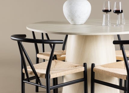 Venture Home Alfons & Lanzo Matstolar Svart + Runda Matbord ⌀120 Whitewash