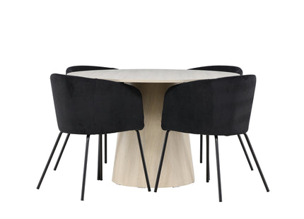 Venture Home Berit & Lanzo Matstolar Svart + Runda Matbord ⌀120 Whitewash