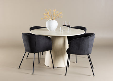 Venture Home Berit & Lanzo Matstolar Svart + Runda Matbord ⌀120 Whitewash