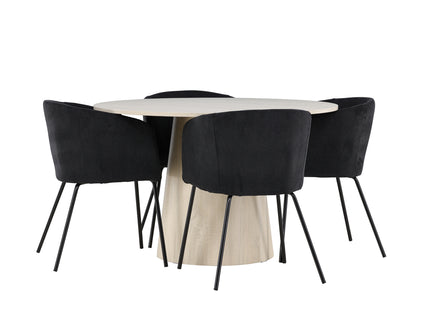 Venture Home Berit & Lanzo Matstolar Svart + Runda Matbord ⌀120 Whitewash