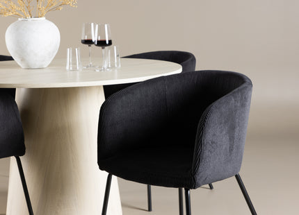Venture Home Berit & Lanzo Matstolar Svart + Runda Matbord ⌀120 Whitewash
