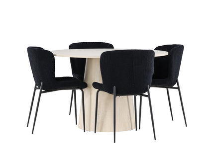 Venture Home Lanzo & Modesto Runda Matbord ⌀120 Whitewash + Matstolar 2-pack Svart