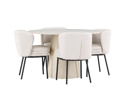 Venture Home Agnes & Lanzo Matstolar 2-pack Vit + Runda Matbord ⌀120 Whitewash