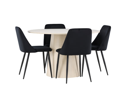 Venture Home Night & Lanzo Matstolar 2-pack Svart + Runda Matbord ⌀120 Whitewash