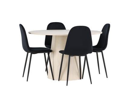 Venture Home Polar & Lanzo Matstolar 2-pack Svart + Runda Matbord ⌀120 Whitewash