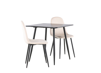 Venture Home Polar Matstolar 2-pack Beige + Rektangulära Matbord 75 x 75 Svart