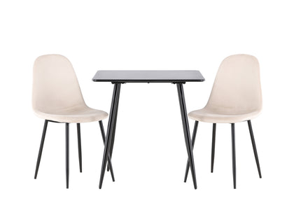 Venture Home Polar Matstolar 2-pack Beige + Rektangulära Matbord 75 x 75 Svart