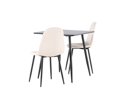 Venture Home Polar Matstolar 2-pack Beige + Rektangulära Matbord 75 x 75 Svart