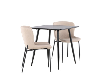 Venture Home Modesto & Polar Matstolar 2-pack Beige + Rektangulära Matbord 75 x 75 Svart