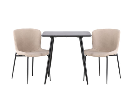 Venture Home Modesto & Polar Matstolar 2-pack Beige + Rektangulära Matbord 75 x 75 Svart