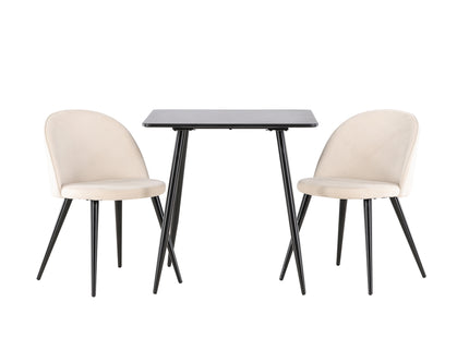 Venture Home Velvet & Polar Matstolar 2-pack Beige + Rektangulära Matbord 75 x 75 Svart