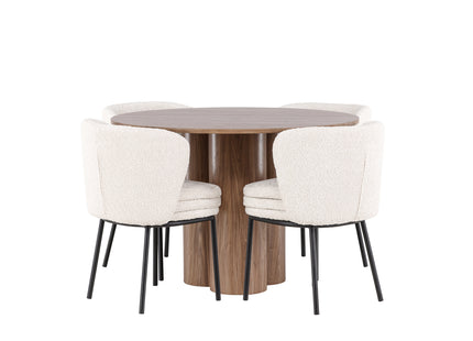 Venture Home Agnes & Olivia Matstolar 2-pack Vit + Runda Matbord ⌀110 Brun
