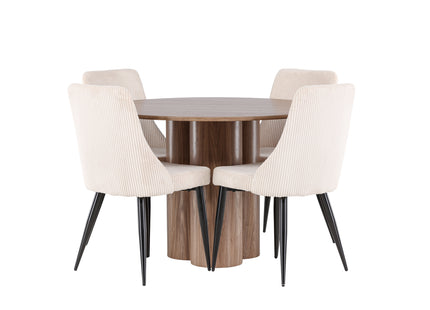Venture Home Leone & Olivia Matstolar 2-pack Beige + Runda Matbord ⌀110 Brun