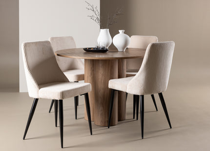 Venture Home Leone & Olivia Matstolar 2-pack Beige + Runda Matbord ⌀110 Brun