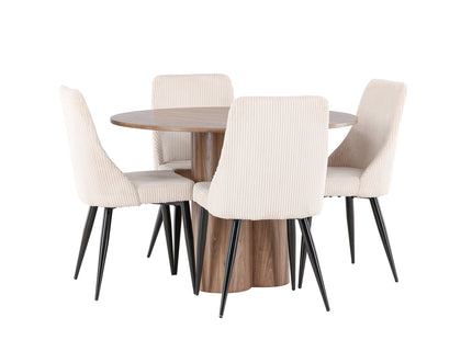 Venture Home Leone & Olivia Matstolar 2-pack Beige + Runda Matbord ⌀110 Brun