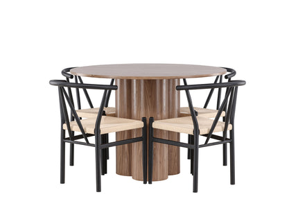 Venture Home Alfons & Olivia Matstolar Svart + Runda Matbord ⌀110 Brun