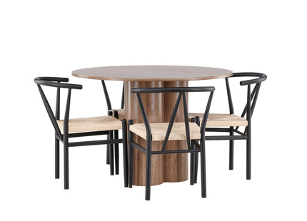 Venture Home Alfons & Olivia Matstolar Svart + Runda Matbord ⌀110 Brun