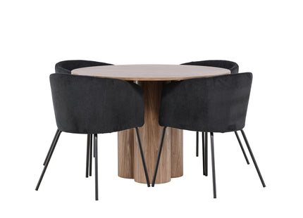 Venture Home Berit & Olivia Matstolar Svart + Runda Matbord ⌀110 Brun