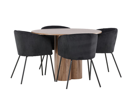 Venture Home Berit & Olivia Matstolar Svart + Runda Matbord ⌀110 Brun