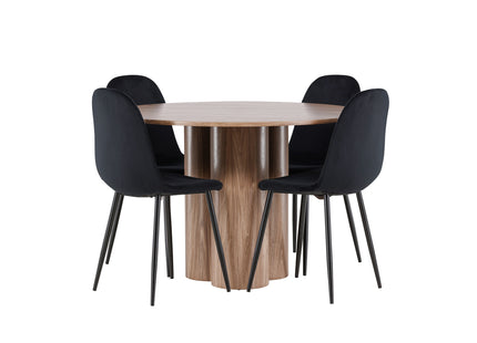 Venture Home Polar & Olivia Matstolar 2-pack Svart + Runda Matbord ⌀110 Brun