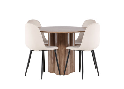 Venture Home Polar & Olivia Matstolar 2-pack Beige + Runda Matbord ⌀110 Brun
