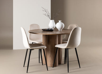 Venture Home Polar & Olivia Matstolar 2-pack Beige + Runda Matbord ⌀110 Brun