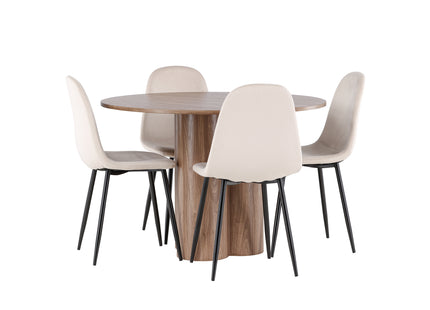 Venture Home Polar & Olivia Matstolar 2-pack Beige + Runda Matbord ⌀110 Brun