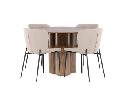 Venture Home Modesto & Olivia Matstolar 2-pack Beige + Runda Matbord ⌀110 Brun