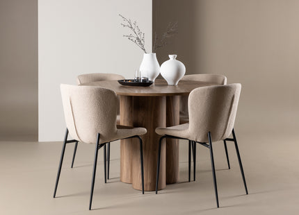 Venture Home Modesto & Olivia Matstolar 2-pack Beige + Runda Matbord ⌀110 Brun