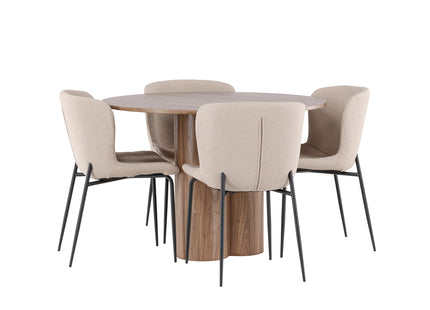 Venture Home Modesto & Olivia Matstolar 2-pack Beige + Runda Matbord ⌀110 Brun