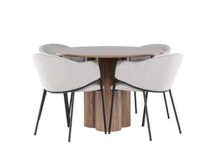 Venture Home Evelina & Olivia Matstolar 2-pack Grå + Runda Matbord ⌀110 Brun