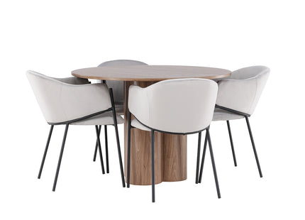Venture Home Evelina & Olivia Matstolar 2-pack Grå + Runda Matbord ⌀110 Brun