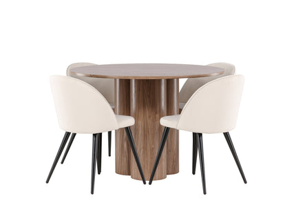 Venture Home Velvet & Olivia Matstolar 2-pack Beige + Runda Matbord ⌀110 Brun