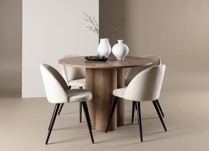 Venture Home Velvet & Olivia Matstolar 2-pack Beige + Runda Matbord ⌀110 Brun