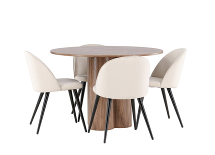 Venture Home Velvet & Olivia Matstolar 2-pack Beige + Runda Matbord ⌀110 Brun