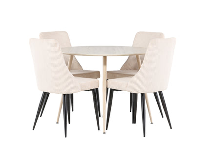 Venture Home Leone & Plaza Matstolar 2-pack Beige + Runda Matbord ⌀100 Whitewash
