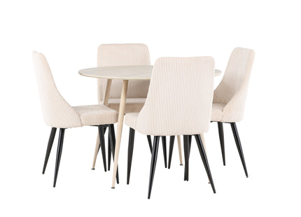 Venture Home Leone & Plaza Matstolar 2-pack Beige + Runda Matbord ⌀100 Whitewash
