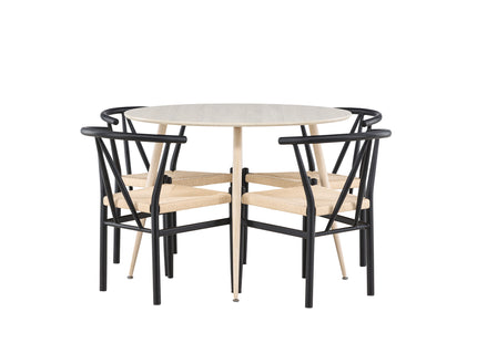 Venture Home Alfons & Plaza Matstolar Svart + Runda Matbord ⌀100 Whitewash