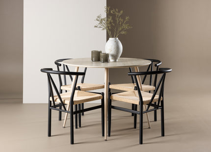 Venture Home Alfons & Plaza Matstolar Svart + Runda Matbord ⌀100 Whitewash