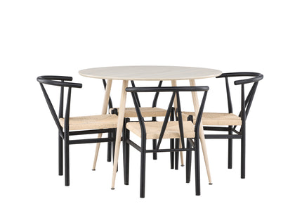Venture Home Alfons & Plaza Matstolar Svart + Runda Matbord ⌀100 Whitewash