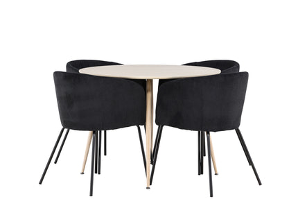 Venture Home Berit & Plaza Matstolar Svart + Runda Matbord ⌀100 Whitewash