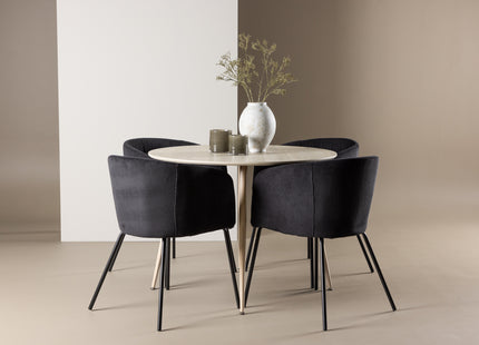 Venture Home Berit & Plaza Matstolar Svart + Runda Matbord ⌀100 Whitewash