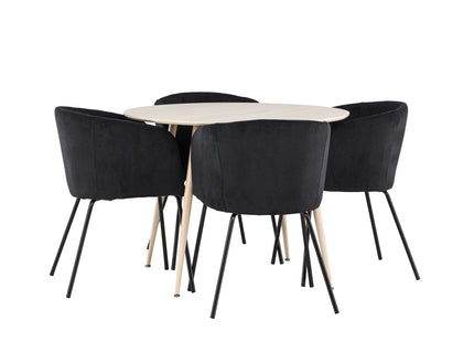 Venture Home Berit & Plaza Matstolar Svart + Runda Matbord ⌀100 Whitewash