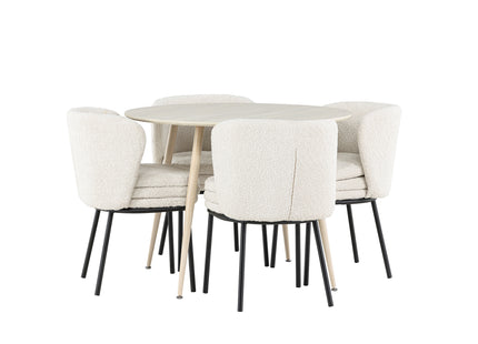 Venture Home Agnes & Plaza Matstolar 2-pack Vit + Runda Matbord ⌀100 Whitewash