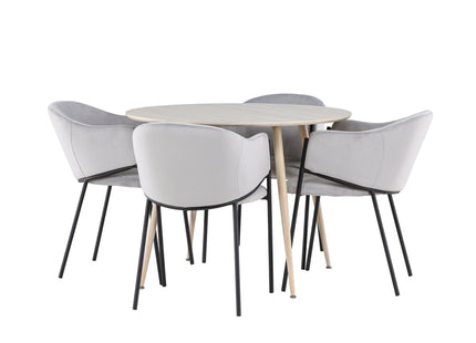 Venture Home Evelina & Plaza Matstolar 2-pack Grå + Runda Matbord ⌀100 Whitewash