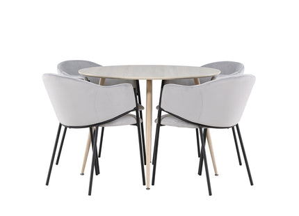 Venture Home Evelina & Plaza Matstolar 2-pack Grå + Runda Matbord ⌀100 Whitewash