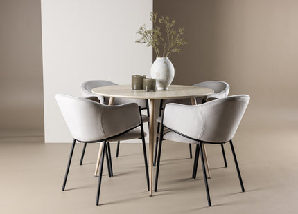 Venture Home Evelina & Plaza Matstolar 2-pack Grå + Runda Matbord ⌀100 Whitewash